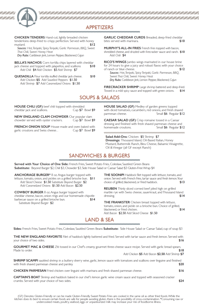 Menu - The Anchorage at Sunapee Harbor